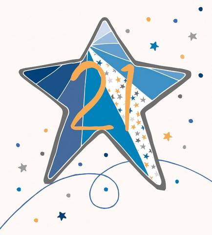 21st Birthday Card (Blue Star)|Penblwydd 21 (Seren Las)