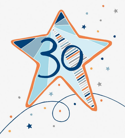30th Birthday Card (Blue Star)|Penblwydd 30 (Seren Las)