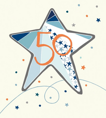 50th Birthday Card (Blue Star)|Penblwydd 50 (Seren Las)