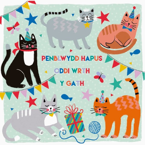 Penblwydd Hapus oddi wrth y Gath