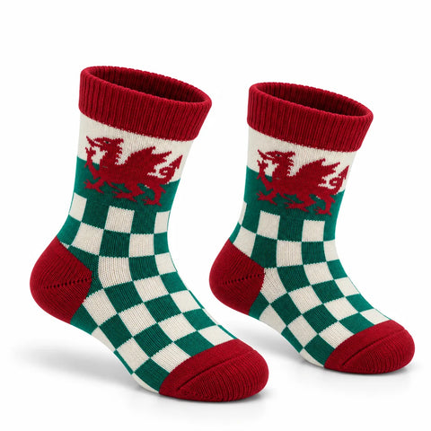 Welsh Flag Checkered Socks|Sanau Cymru