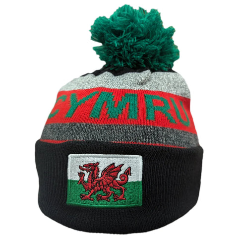 Black Cymru Bobble Hat|Het Gynnes Cymru (Du)