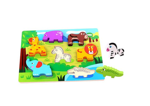 Wooden Animal Chunky Puzzle|Jigsô Anifeiliaid Anwes