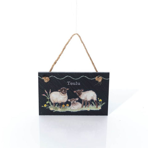 Sheep Family 'Teulu' Slate Hanger|Addurn Llechan Teulu