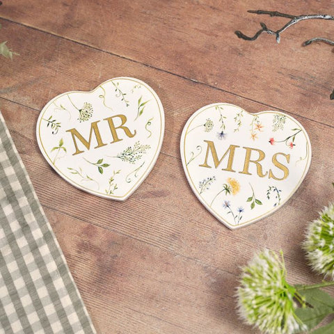 Set of 2 Heart Ceramic  Mr & Mrs Coaster|Set Mat Diod Mr & Mrs