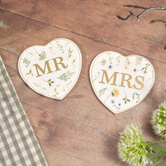 Set of 2 Heart Ceramic  Mr & Mrs Coaster|Set Mat Diod Mr & Mrs