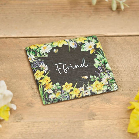 Ffrind Square Slate Coaster|Mat Diod Ffrind