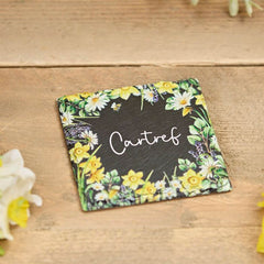 Cartref Square Slate Coaster|Mat Diod Cartref