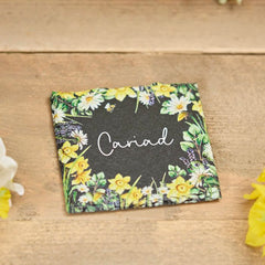 Cariad Square Slate Coaster|Mat Diod Cariad