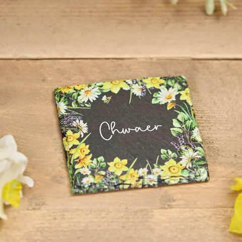 Chwaer Square Slate Coaster|Mat Diod Chwaer