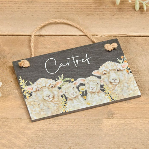 Sheep Family 'Cartref' Slate Hanger|Addurn Llechan Cartref