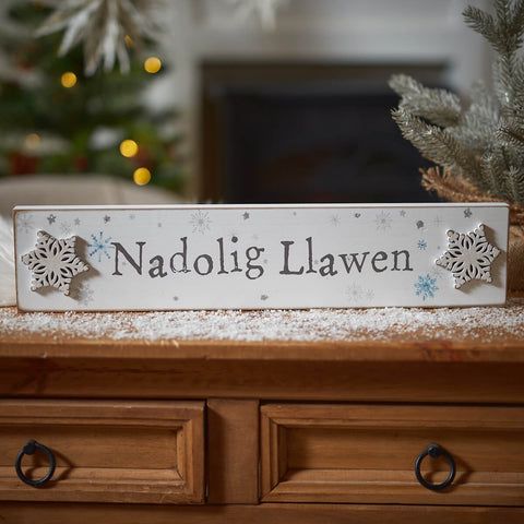 Nadolig Llawen Plaque with 3D Snowflakes|Addurn Nadolig Llawen