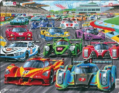 Racing Cars on the Track Jigsaw|Jig-so Ceir Rasio ar y Trac