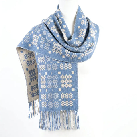 Welsh Blue Tapestry Scarf|Sgarff Cynllun Carthen Glas