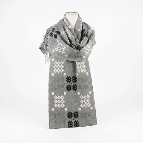 Welsh Grey Tapestry Scarf|Sgarff Cynllun Carthen Llwyd