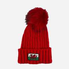 Wales Flag Red Bobble Hat|Het Gynnes Cymru Coch