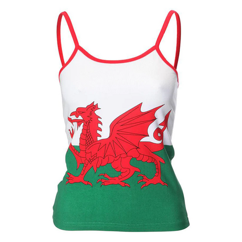 Ladies Welsh Flag Camisole T-Shirt|Fest Baner Cymru Merched