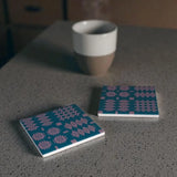 Teal & Grey Tapestry Print Coaster|Mat Diod Carthen