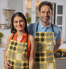 Welsh Tapestry Print Apron (Mustard) | Ffedog Patrwm Carthen Melyn