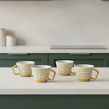 Mustard Welsh Tapestry Design Ceramic Mug | Mwg Seramig Carthen Mwstard