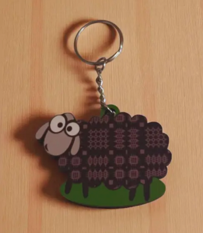 Black Welsh Tapestry Keyring|Cylch Allweddi Dafad Ddu