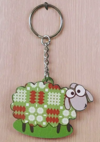 Green Welsh Tapestry Keyring|Cylch Allweddi Dafad (Gwyrdd)