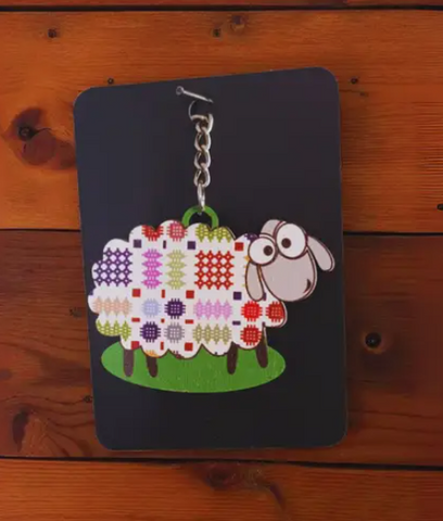 Rainbow Welsh Tapestry Keyring|Cylch Allweddi Dafad Lliwgar