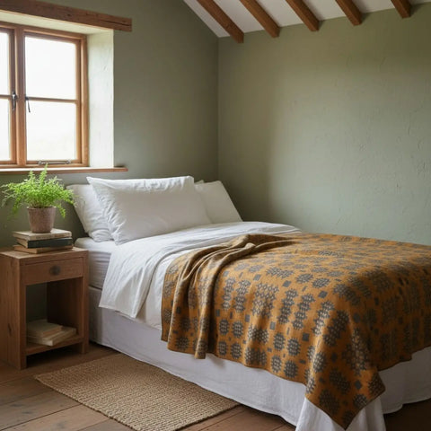 Welsh Tapestry Blanket Print Throw (Mustard)|Planced Patrwm Carthen Gymreig (Mwstard)