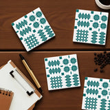 Teal & White Tapestry Print Coaster|Mat Diod Carthen