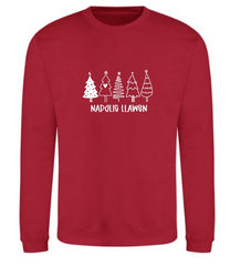 Nadolig Llawen Christmas Trees Sweatshirt (Red)|Siwmper Coed Nadolig Llawen (Coch)