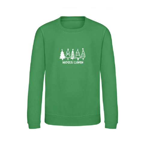 Nadolig Llawen Christmas Trees Sweatshirt (Green)|Siwmper Coed Nadolig Llawen (Gwyrdd)