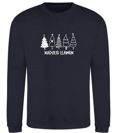 Nadolig Llawen Christmas Trees Sweatshirt (Navy)|Siwmper Coed Nadolig Llawen (Nefi)