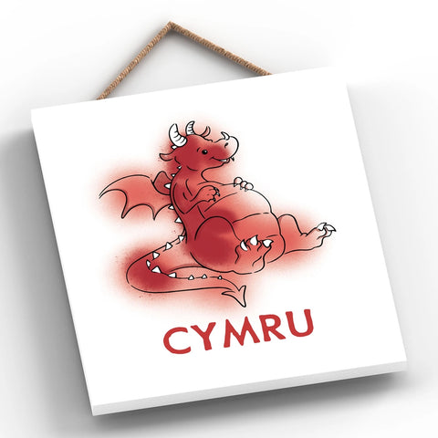 Cymru Cute Dragon Hanging Plaque|Addurn Cymru Draig Goch