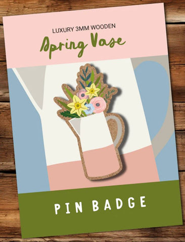 Spring Vase Pin Badge|Bathodyn Pin Blodau'r Gwanwyn