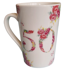 Floral 50th Birthday Mug|Mwg Penblwydd 50