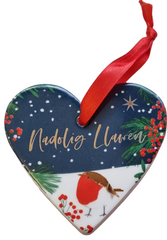 Nadolig Llawen Heart Ceramic Decoration|Addurn Nadolig Llawen Seramic Calon