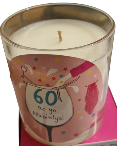 60th Birthday Candle|Cannwyll Penblwydd Hapus 60 ac yn Ffabiwlys!
