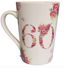Floral 60th Birthday Mug|Mwg Penblwydd 60