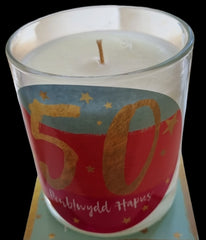 50th Birthday Candle|Cannwyll Penblwydd Hapus 50