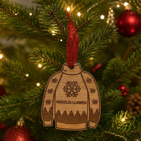 Welsh Christmas Jumper Decoration – Nadolig Llawen|Siwmper Pren Nadolig Llawen