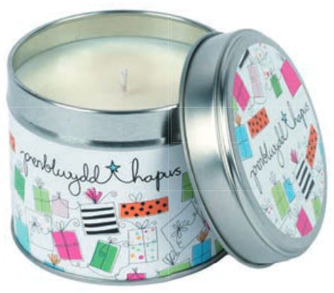 Penblwydd Hapus Tin Candle |Cannwyll Tin Penblwydd Hapus