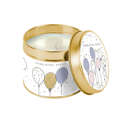 Penblwydd Hapus Tin Candle |Cannwyll Tin Penblwydd Hapus