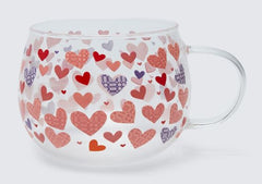 Tapestry Hearts Glass Mug|Mwg Gwydr Calonnau Carthen