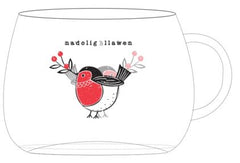 Nadolig Llawen Glass Mug (Robin)|Mwg Gwydr Nadolig Llawen (Robin)