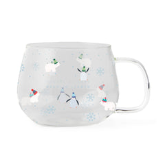 Nadolig Llawen Glass Mug (Polar Bear and Penguins)|Mwg Gwydr Nadolig Llawen