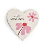Mam Arbennig Heart Shaped Floral Coaster|Mat Diod Mam Arbennig (Blodyn Pinc)