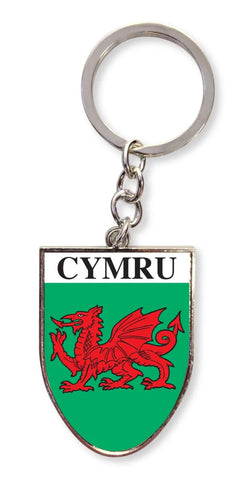 Cymru Dragon Shield Keyring|Cylch Allweddi Baner Cymru Siap Tarian