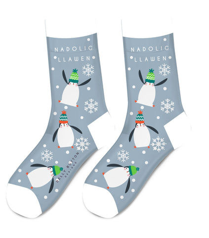 Nadolig Llawen Penguins Socks|Sanau Nadolig Llawen (Pengwiniaid)