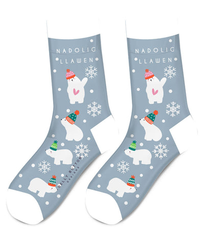 Nadolig Llawen Polar Bear Socks|Sanau Nadolig Llawen (Eirth Eira)