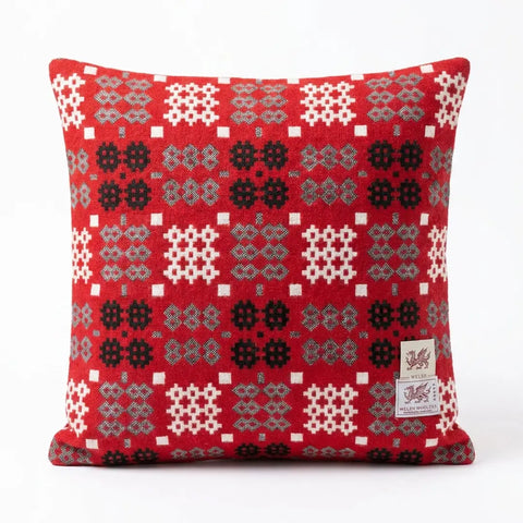 Welsh Red Tapestry Cushion Cover|Gorchudd Clustog Patrwm Carthen Coch
